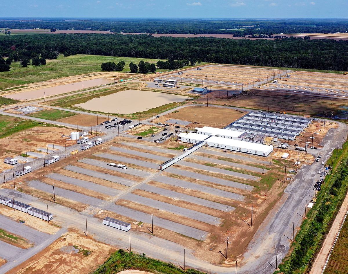 Aerial view of the Holly Ridge Lodge & RV Resort site development in Rayville, Louisiana